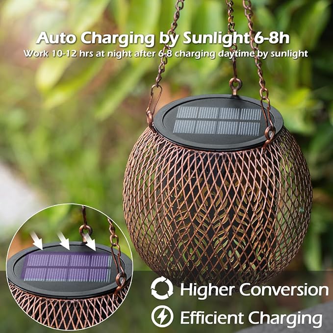 LeiDrail Solar Lantern Outdoor Waterproof Hanging Solar Lights, Metal Patio Decor for Outside Gifts for Women Men Feather Pattern Decorative LED Lanterns for Yard Lawn Pathway Garden Decor 2 Pack