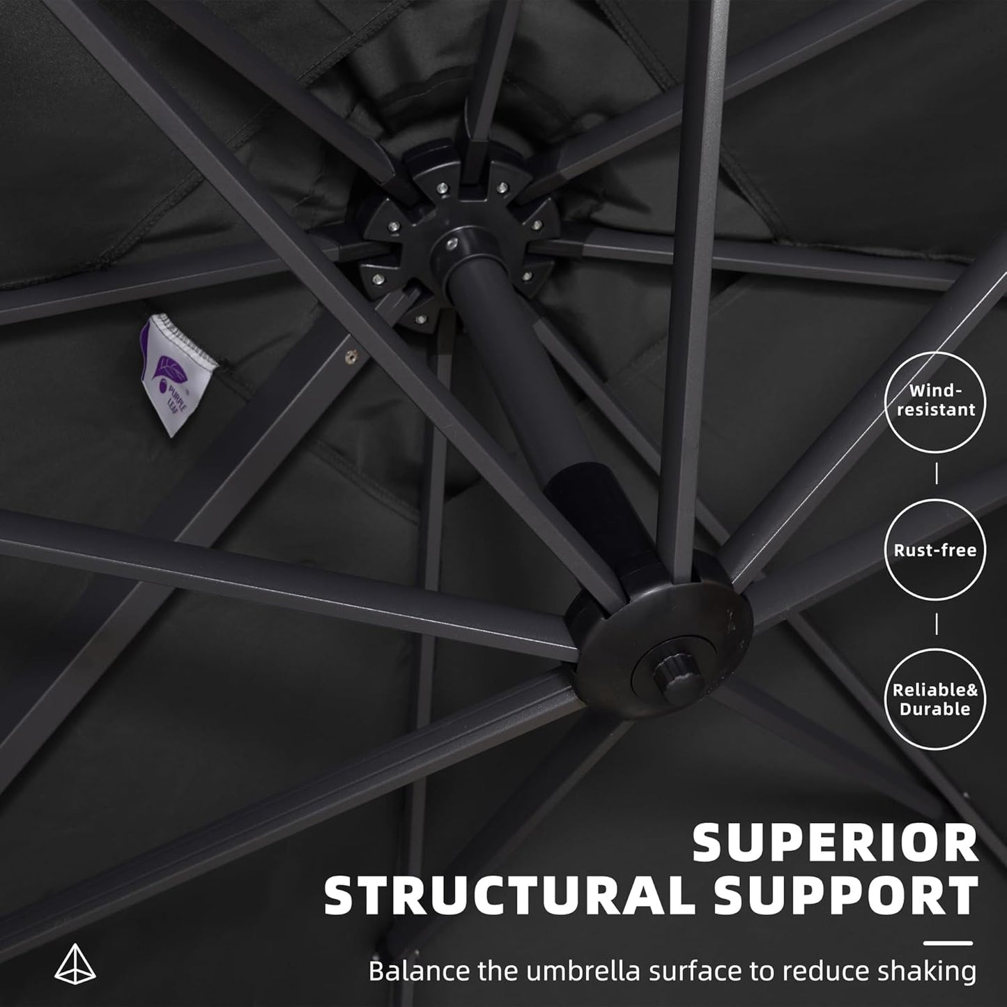 PURPLE LEAF 10 Feet Patio Umbrella Outdoor Cantilever Square Umbrella Aluminum Offset Umbrella with 360-degree Rotation for Garden Deck Pool Patio Black