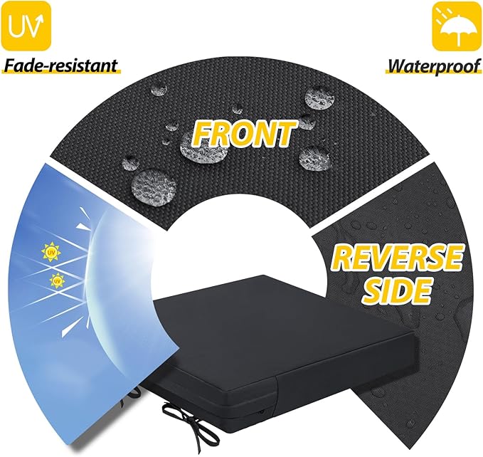 AAAAAcessories Outdoor Seat Cushions for Chairs, Waterproof, Fade-Resistant Patio Furniture Replacement Cushions, 20" x 20" x 3", Set of 2, Black