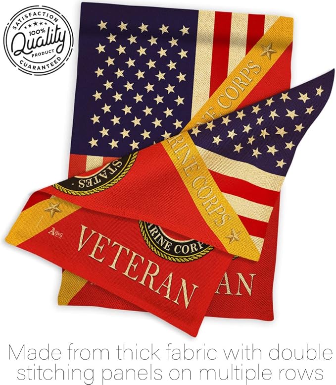 Home of Marine Corps Burlap Garden Flag - Set with Stand Armed Forces USMC Semper Fi United State American Military Veteran Retire Official House Banner Cemetery Yard Rememberance Veterans Day Gifts