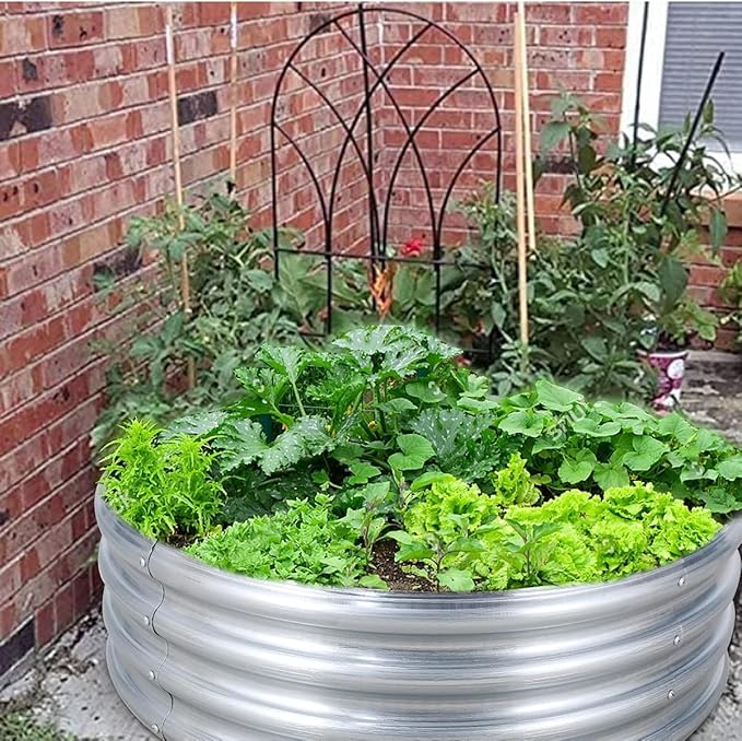 FORTUNO 2 Pcs 2 Ft Round Raised Garden Bed Box Galvanized Metal Outdoor Flower Bed Steel Patio Ground Planter for Planting Vegetables and Herbs, Silver
