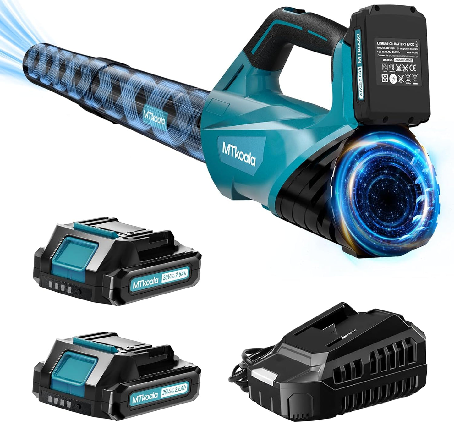 2025 Upgrade Leaf Blower,Leaf Blower Cordless with 2 * 2.6AH Batteries and Fast Charger, 450CFM &150MPH and 2 Speed Mode, Lightweight Electric Leaf Blowers for Lawn,Yard, Leaves, Dust,Snow Care (BLUE)