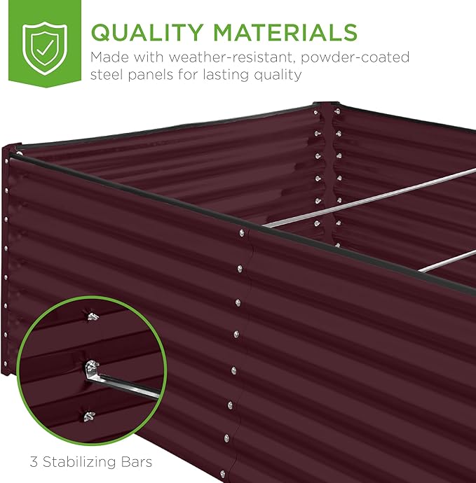 Best Choice Products 8x4x2ft Outdoor Metal Raised Garden Bed, Deep Root Planter Box for Vegetables, Flowers, Herbs, and Succulents w/ 478 Gallon Capacity - Burgundy