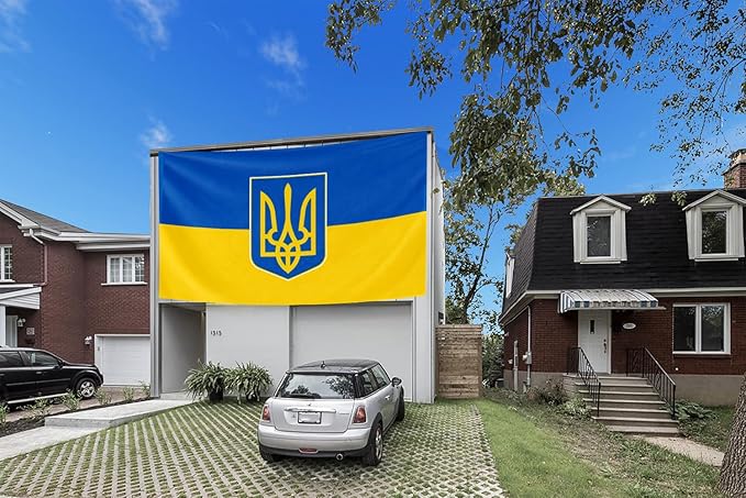 Ukraine Trident Extra Large Flag 12x18FT Giant Ukrainian Coat of Arms National Polyester Banner With 5 Grommets Fade Resistant Vivid Color For Patriotic Festival Events Party Decoration