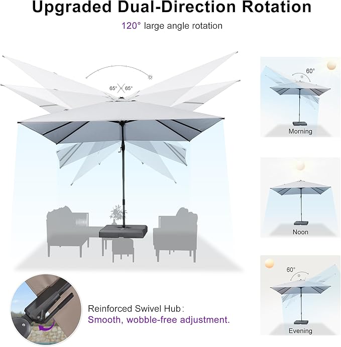 PURPLE LEAF 11.5' X 8' Left-right Tilting Outdoor Patio Umbrella Swivel Offset Cantilever Heavy Duty Rectangle Aluminum Umbrella with UV Resistant for Deck Pool Patio Backyard, Pebble Grey