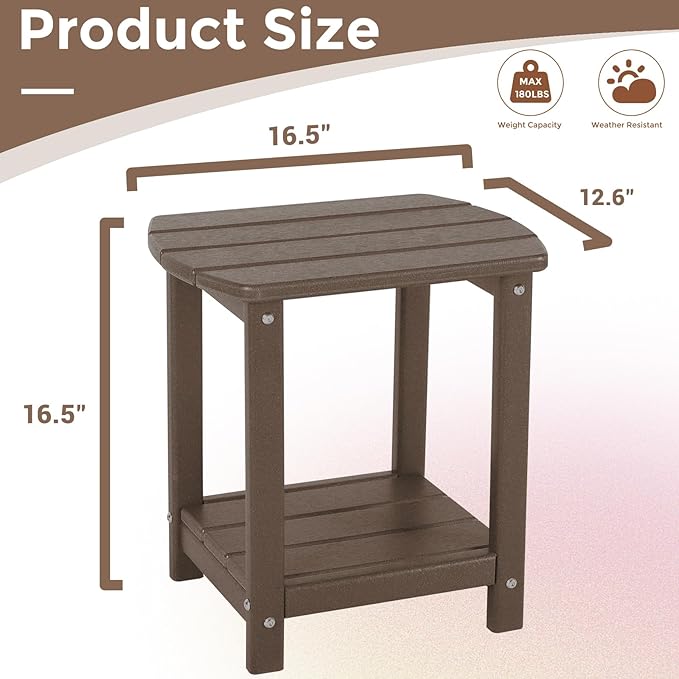 Adirondack Square Outdoor Side Table,2-Tier Storage Patio Side Table, HDPE End Tables for Backyard Pool Porch Garden Lawna Cafe