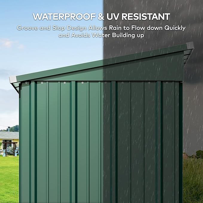 Gizoon 5' x 3'Outdoor Storage Shed with Singe Lockable Door,Galvanized Metal Shed with Air Vent Suitable for The Garden,Tiny House Storage Sheds Outdoor for Backyard Patio Lawn-Green