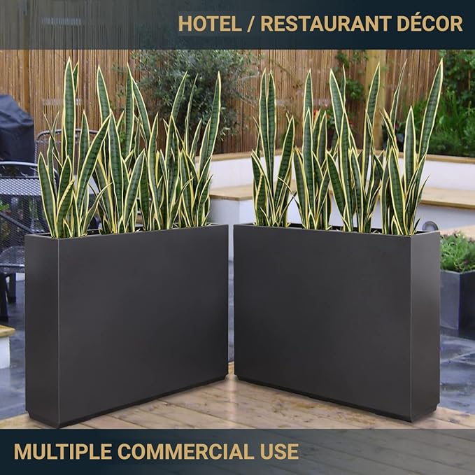 Metallic Heavy Planter for Outdoor Plants, 38Lx10Wx30H Inches Tall and Long Metal Divider Planter Box for Outside & Indoor, No Assembly Required (Gray)