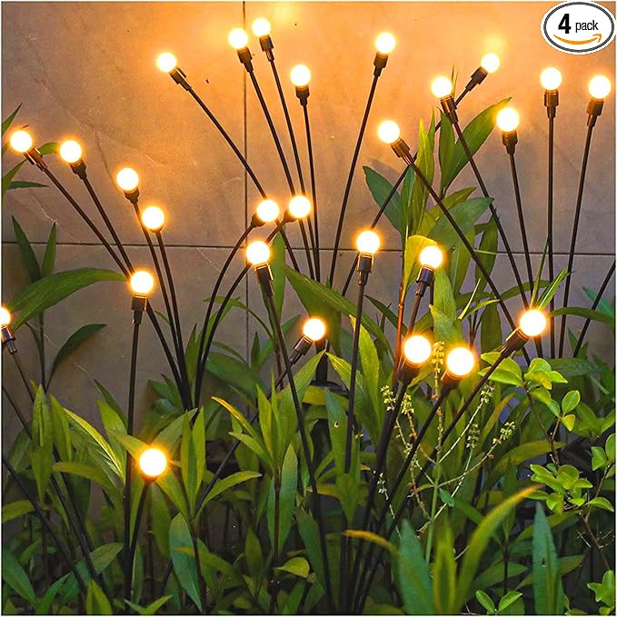 TONULAX Solar Garden Lights - New Upgraded Solar Swaying Light, Sway by Wind, Solar Outdoor Lights, Yard Patio Pathway Decoration, High Flexibility Iron Wire & Heavy Bulb Base, Warm White (4 Pack)