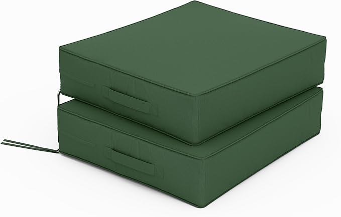 Patio Chair Cushions 18.5 X 16 X 4 Inch Waterproof Outdoor Seat Cushions for Patio Furniture, Outdoor Sofa Couch Pads with Ties & Handle, Set of 2, Green