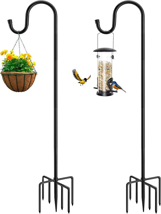 60" Shephards Hook for Outdoor, Heavy Duty Bird Feeder Pole with 7 Base Prongs, Adjustable Shepherds Hook for Hanging Bird Feeder, Solar Light Lanterns, Garden Plant Hanger Stands,2 Packs