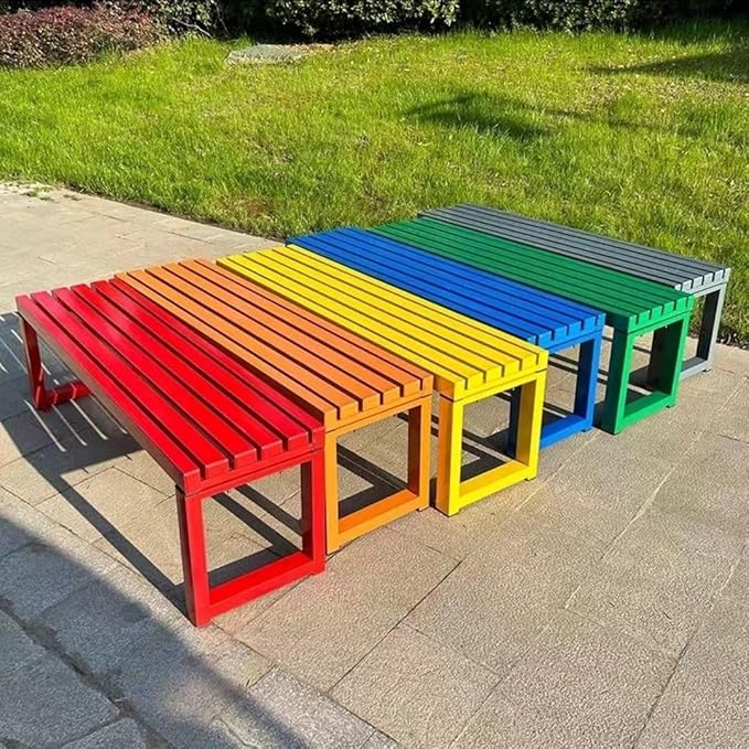 Weatherproof Metal Dining Bench, Outdoor Bench Backless Patio Bench 2-Person Farmhouse Bench Garden Bench for Kitchen, Living Room, Entryway(Orange,40in)