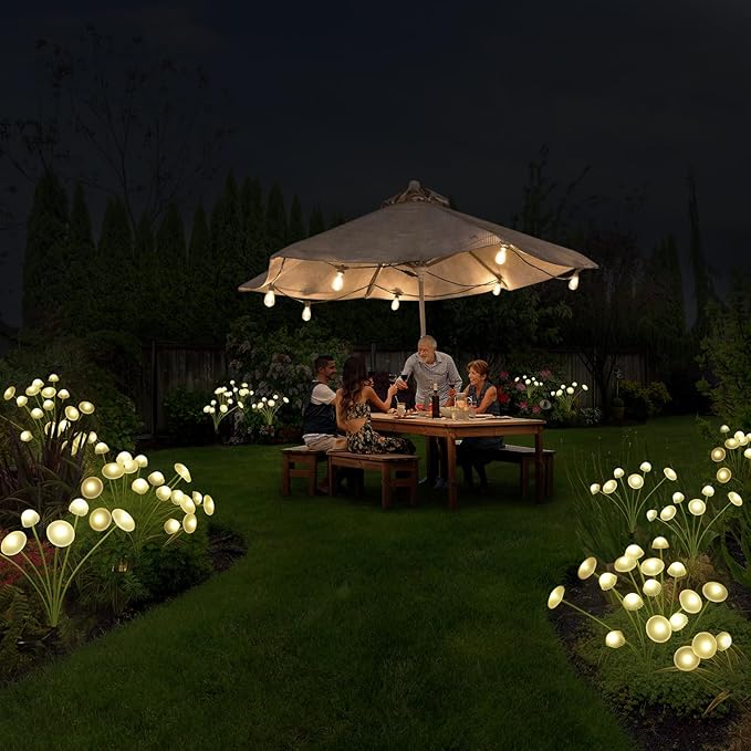 Solar Garden Lights, 2-Pack Dual Mode LED Solar Mushroom Lights, Waterproof Firefly Outdoor Decor for Yard, Patio, and Pathway – Warm White Jellyfish Ambiance