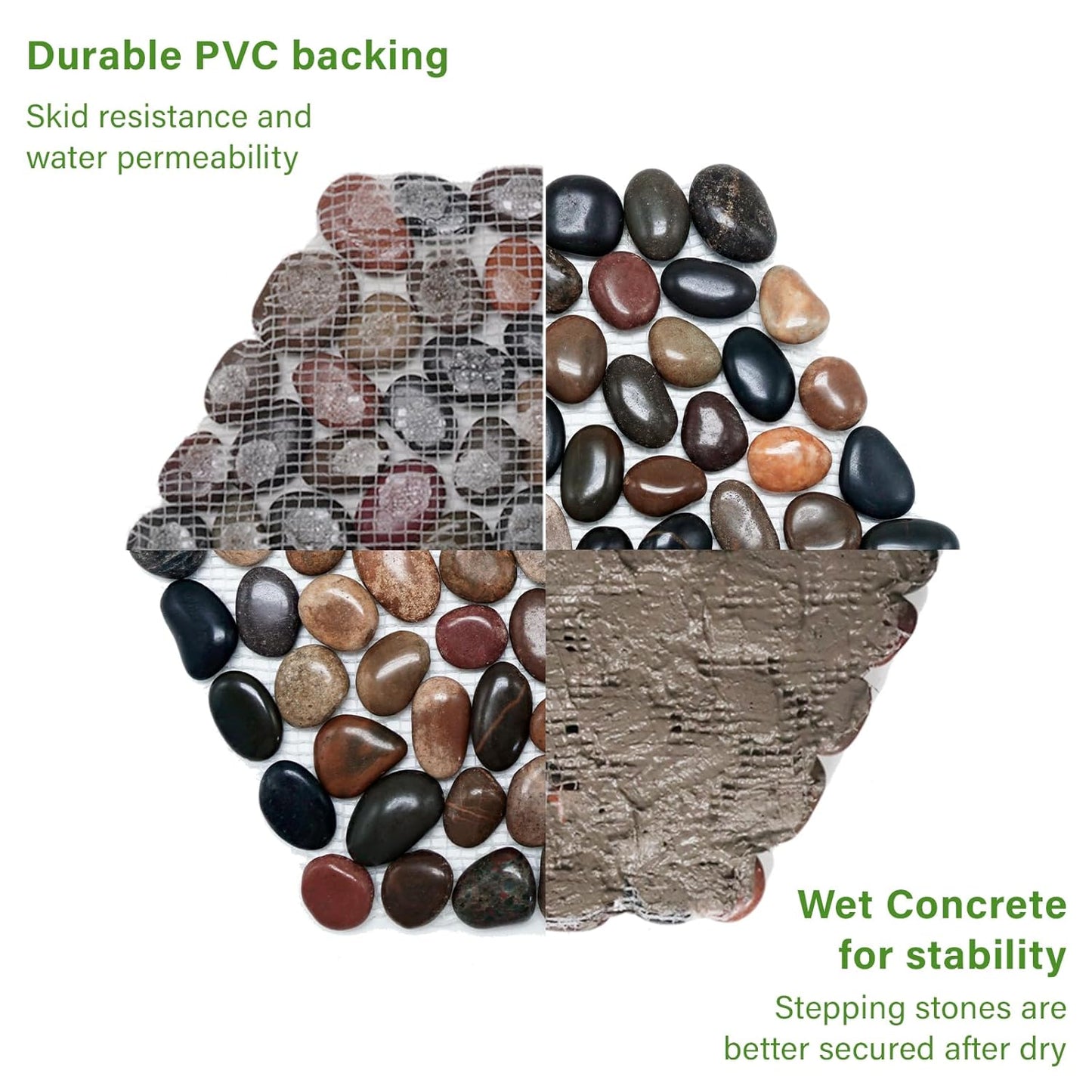 10in River Rock Stepping Stones Set - 6 Pack | Polished Pebble | Long-Lasting PVC Mesh Backing | Perfect for Garden Paths and Lawns Outdoor Landscaping Decoration | Mixed Rhombus