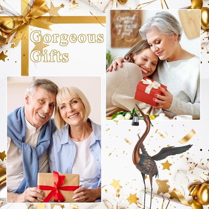 48'' Heron Garden Statue, Large Crane Outdoor Statue with Solar Lantern, Crane Bird Metal Yard Art for Outside Backyard, Pond, Porch Decor