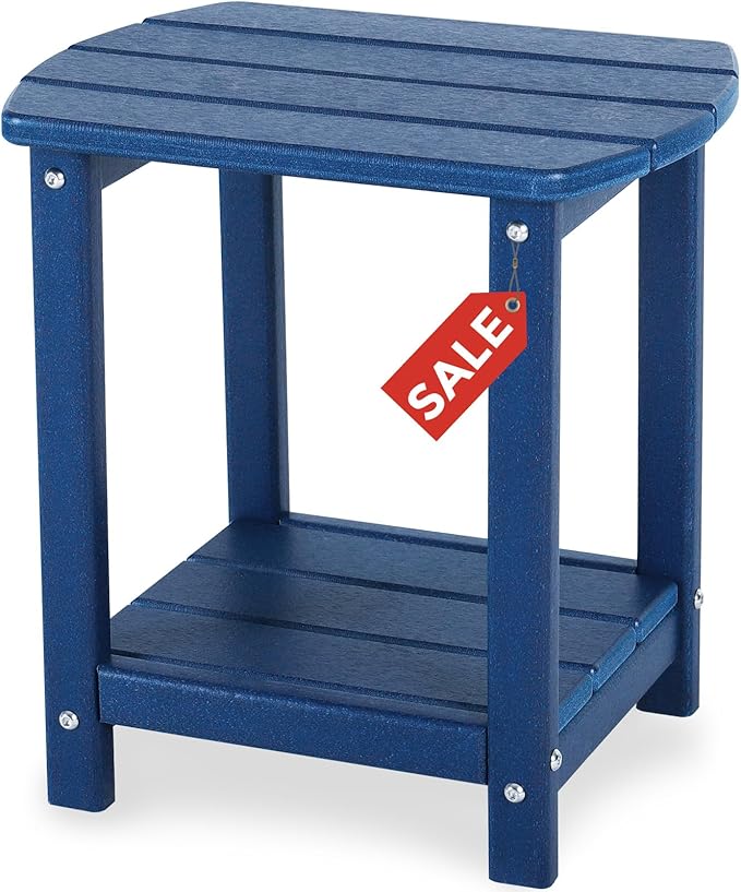 Adirondack Square Outdoor Side Table,2-Tier Storage Patio Side Table, HDPE End Tables for Backyard Pool Porch Garden Lawn(Blue)