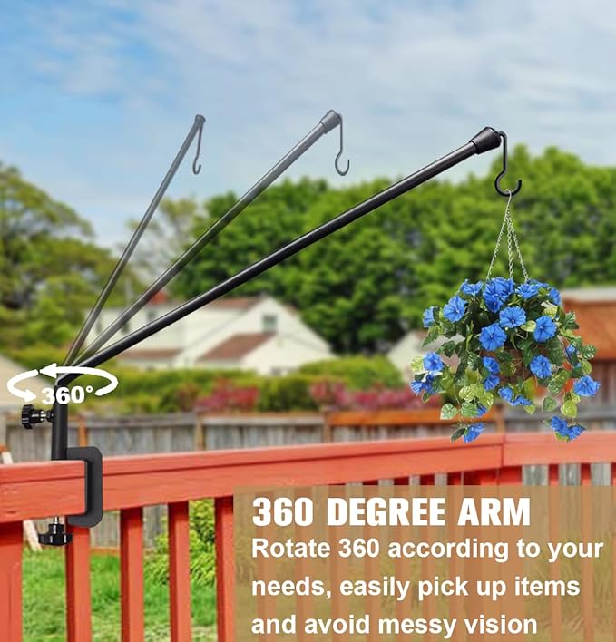 38 Inch Extended Reach Deck Hook Hanger for Railing, Heavy Duty Outdoor Plant Hook Holder for Hanging Bird Feeder Flower Basket Planter or Lanterns, 1 Pack
