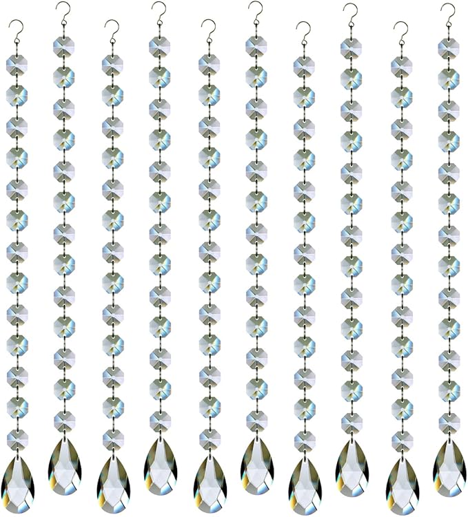 1ft 10pcs Teardrop Crystals Garland, Hanging Chandelier Crystals Prism Beads Chain for Wedding Home Decoration Clear GOLDENHAITAI