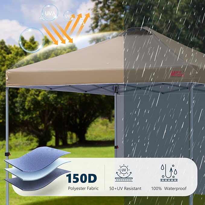 MASTERCANOPY Durable Pop-up Canopy Tent with 1 Sidewall (6.6'x6.6',Khaki)