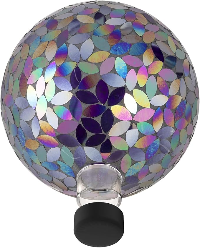 Alpine Corporation 10" Diameter Indoor/Outdoor Glass Mosaic Gazing Globe Yard Decoration, Purple Pearlized Petals Design
