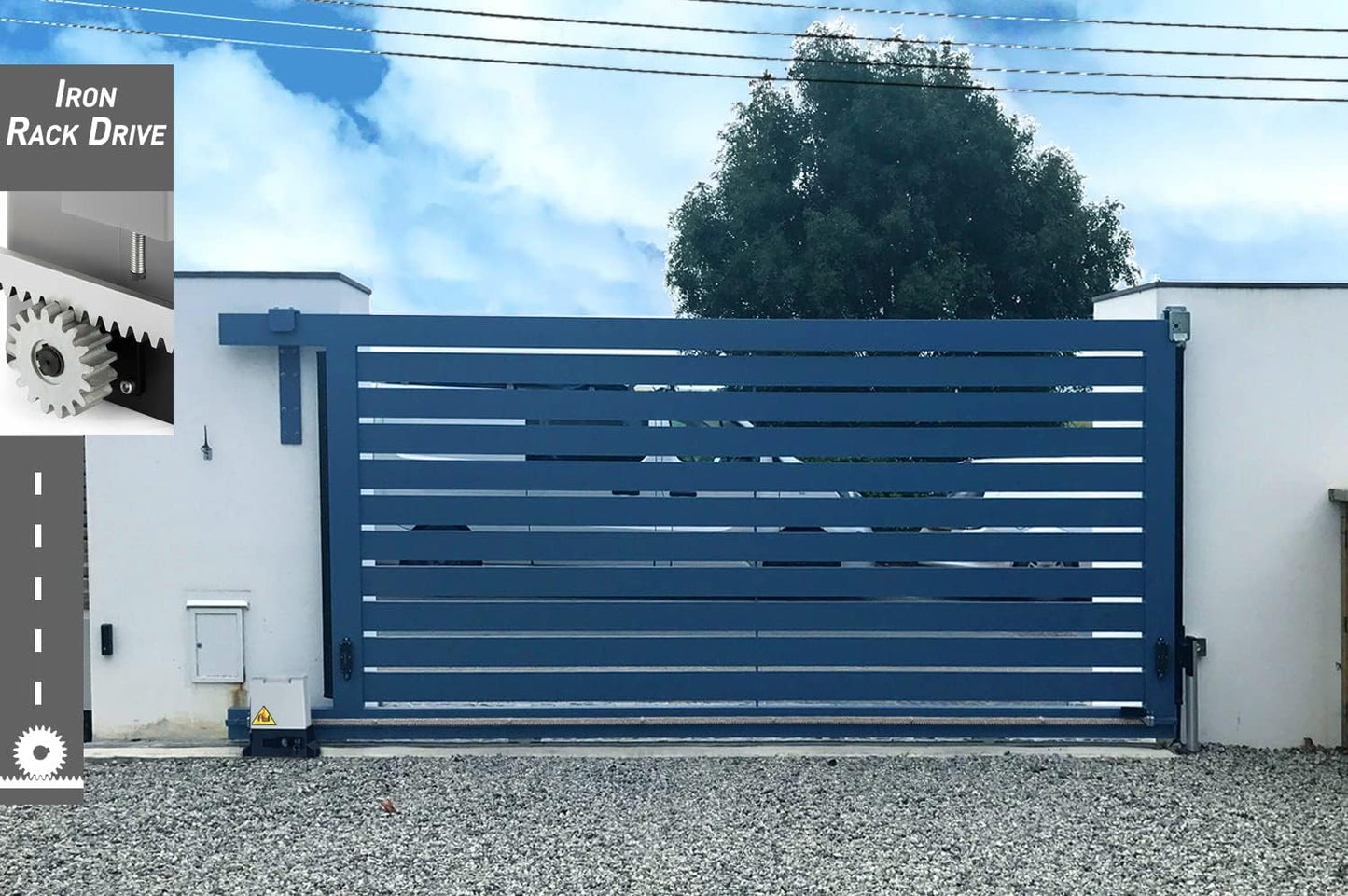 Blütezeit 1800lb Automatic Sliding Gate Opener Rack Drive Operator for Heavy Driveway Slide Gates Up to 40 Feet, Rolling Gate Motor with 2 Remote Controls, Infrared Sensor & Complete Hardware Kit