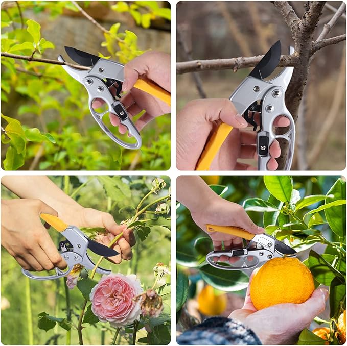 Premium 8 inch garden clippers, 3 Times Easy to Work, Arthritis Weak Hand Snips (2 pack-yellow)