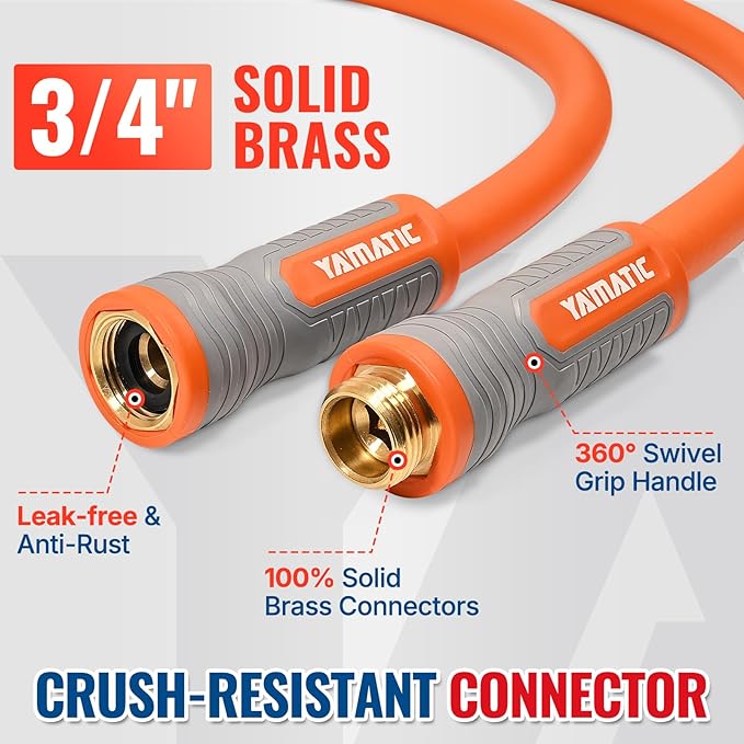 YAMATIC Heavy Duty Garden Hose 5/8 in x 40 ft with Swivel Fitting, Super Flexible Water Hose, All-weather, Lightweight, Burst 600 PSI