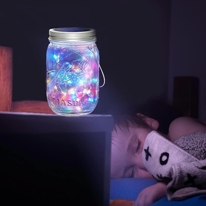 30 LED 10 Packs Mason Jar Lights with Hangers Colorful Solar Mason Jar Lids Fairy String Light Outdoor for Patio Yard Garden Decor Christmas Wedding Party Lights (NO Jars)