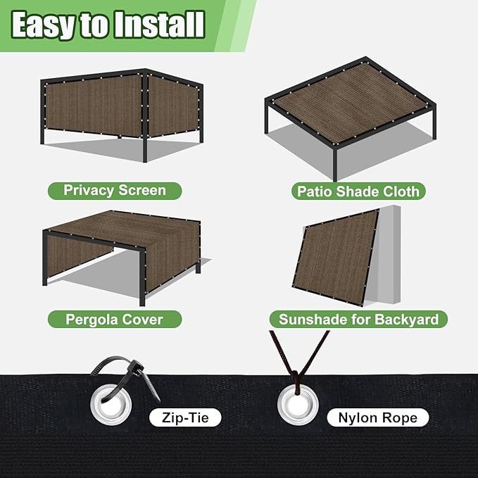 Outdoor 90% Sun Shade Cloth with Grommets, 22 X 24 FT Pergola Shade Cover for Garden Patio Carport Kennel Swimming Pool, Mocha (We Make Custom Size)