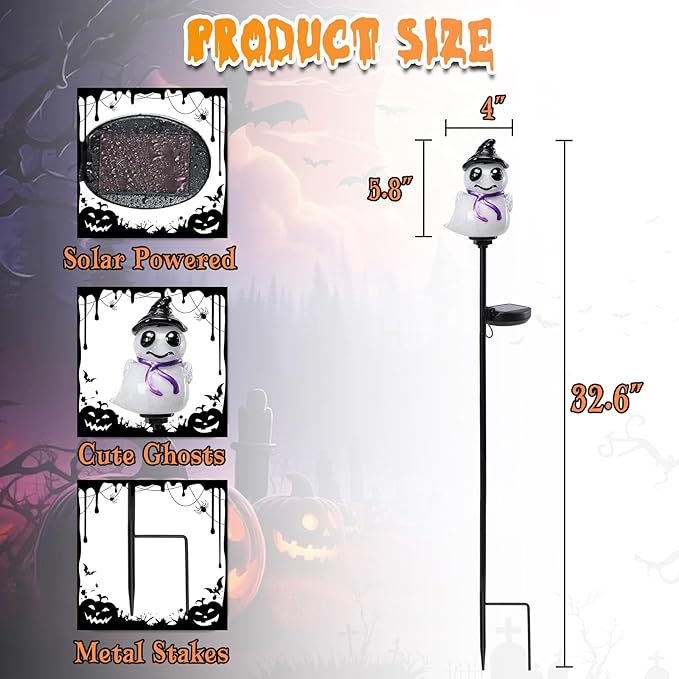 Afirst Halloween Ghosts Pathway Solar Lights Handblown Glass Waterproof Outdoor Halloween Decoration Solar LED Outdoor Décor Front Porch Decor 2 Pack
