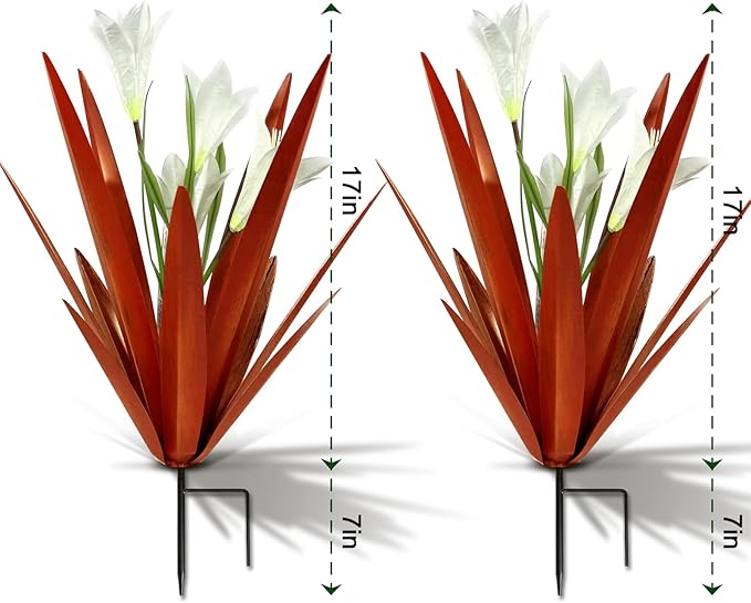 Homight Metal Agave Plant Outdoor Decoration Outdoor Garden Decoration Lily Mexican Yard Art Plant Garden Agave Lily Decorative Garden Gift… (2 Big White Lilies)