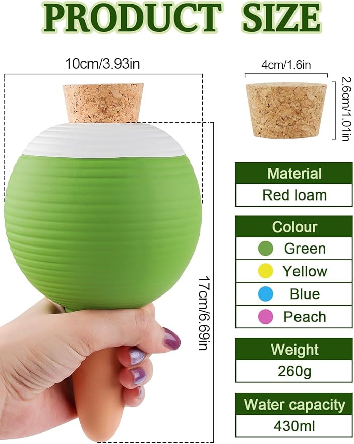 4Pcs Plant Watering Globes, Kalolary Large Terracotta Automatic Watering Stake Devices with Wooden Stopper for Pots, Planters, Indoor, Outdoor