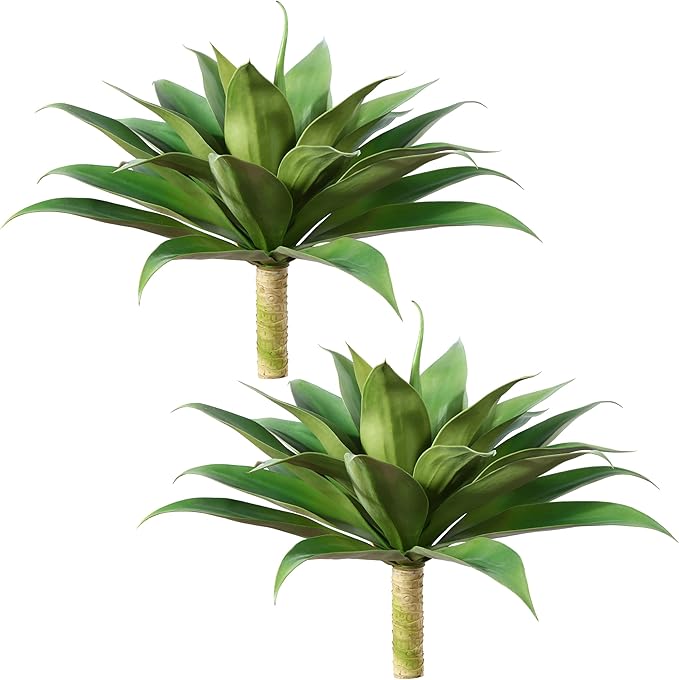 Artificial Plants Fake Agave Succulent Plant 28 Inch Big Size Faux Succulents Stems for Indoor Outdoor Realistic & Natural Home Decor Plants for Office Housewarming 2 Pack