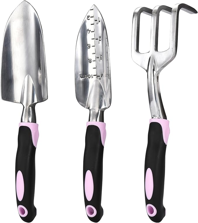 2WAYZ - Garden Tool Set - Heavy Duty 3-Piece Gardening Kit - Aluminum Alloy Spade Shovel, Transplant Hand Trowel, and Cultivator Rake - Ergonomic Non-Slip Rubber Grip - Ideal Garden Tools Gift