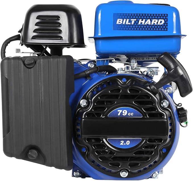 BILT HARD Gas Engine 79cc 2 HP, Gas Motor for Log Splitter, Pressure Washer and Water Pump, EPA & CARB Certified, 4 Stroke OHV Horizontal Shaft with Recoil Start