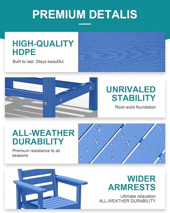 Patio Dining Set for 4 with Umbrella Hole - 66" Outdoor Table & 4 Chairs, All-Weather HDPE Outdoor Furniture for Lawn, Garden, Backyard, Poolside, Navy