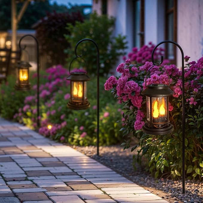 Beautyard Outdoor Solar Candles Lights Flickering Decorative Lantern Stake Lighting for Garden, Backyard, Lawn, Pathway, Patio Accessories and Decor ( 6 Pack , Black )…