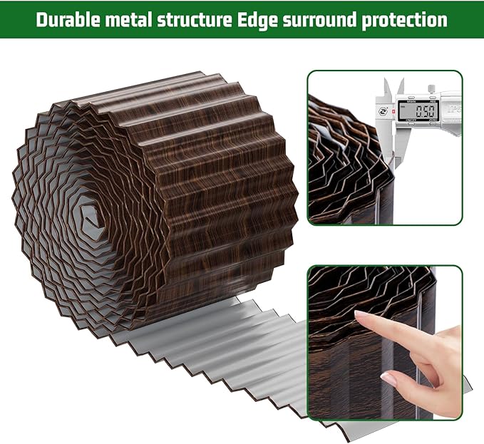 SnugNiture Corrugated Metal Garden Edging,6"×80'Sturdy Lawn Edging Border,Landscape Edging Border for Lawn, Flower Bed,Garden and Yard(Brown)