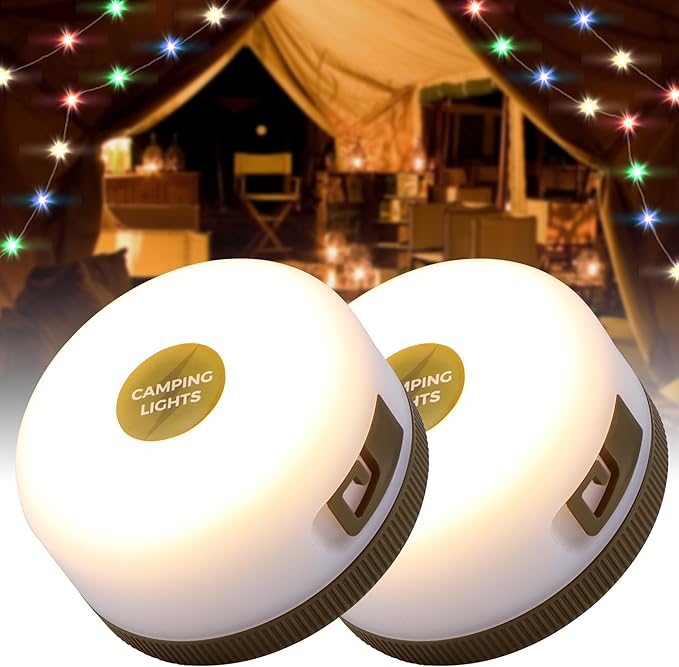 TRIROCKS 2 Pack Camping String Lights Portable Outdoor Hanging Lights 26.24Ft with 5 Lighting Modes IPX4 Waterproof Rechargeable LED Fairy String Lights for Garden Yard Christmas Party Camping Hiking