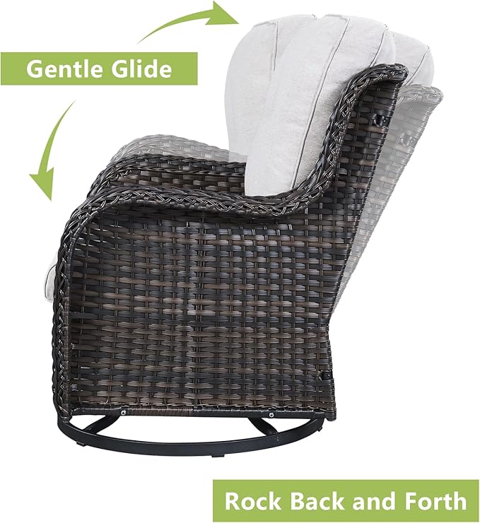 Outdoor Wicker Patio Furniture Set - 5 Piece Rattan Patio Conversation Set with 2 Rocking Swivel Chairs,2 Ottomans and 1 Sofa for Porch Deck Backyard Garden(Brown/Beige)