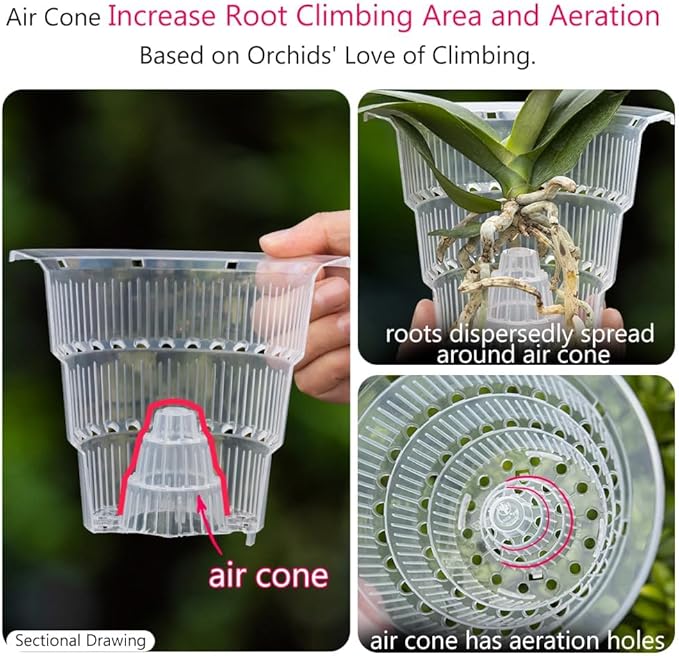 4 inch Clear Orchid Pots with Holes Match White Plastic Orchid Planter,Set of 2,Double Layer Plant Nursery Pots Own Scientific Controlling Roots Technology