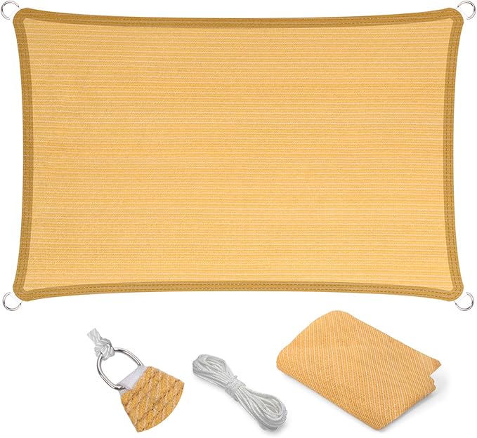 Eden's Decor Straight Flat-Edged Sun Shade Sail Rectangular 13' x 20' Wheat UV-Blocking Outdoor Canopy Fabric Cloth Awning for Pergola Patio Garden Backyard Custom Size