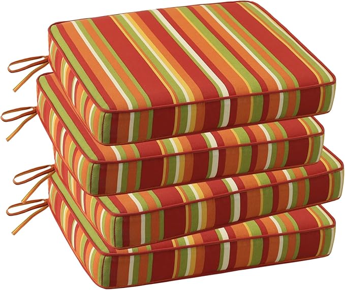 Outdoor Square Corner Seat Cushion, 18.5"x16"x3", Set of 4, Non Slip Seat Cushion Pads with Removable Cover for Patio Furniture, Garden Yard Lawn, Rainbow Stripe