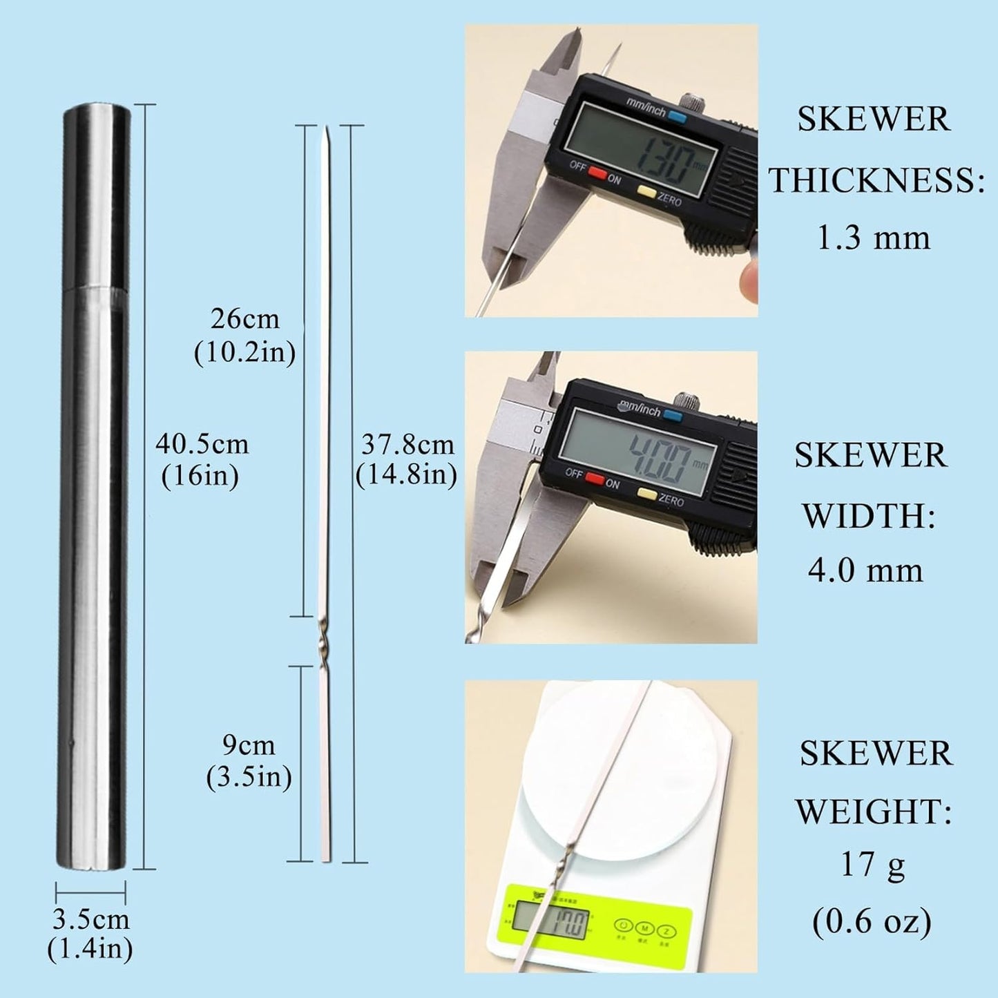 304 Stainless Steel 14.8" Long Flat Barbecue Skewers,20PCS/40PCS BBQ Kebab Skewers with Portable Metal Storage Tube,Reusable for Grilling Barbecue Kitchen Party and Outdoor Cooking (40PCS)
