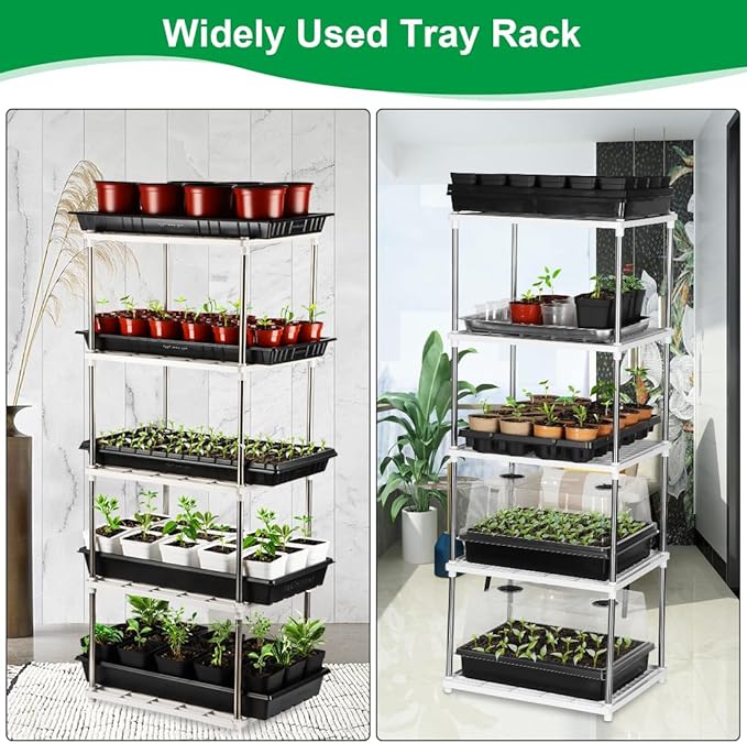 5 Layer Sprouting Tray Storage Shelf, Plant Tray Shelf Nursery Pot Tray Shelf Seeding Tray Container Shelves Indoor/Outdoor Plant Rack Holder (34.65''Hx13.58 Wx16.54 L, White)