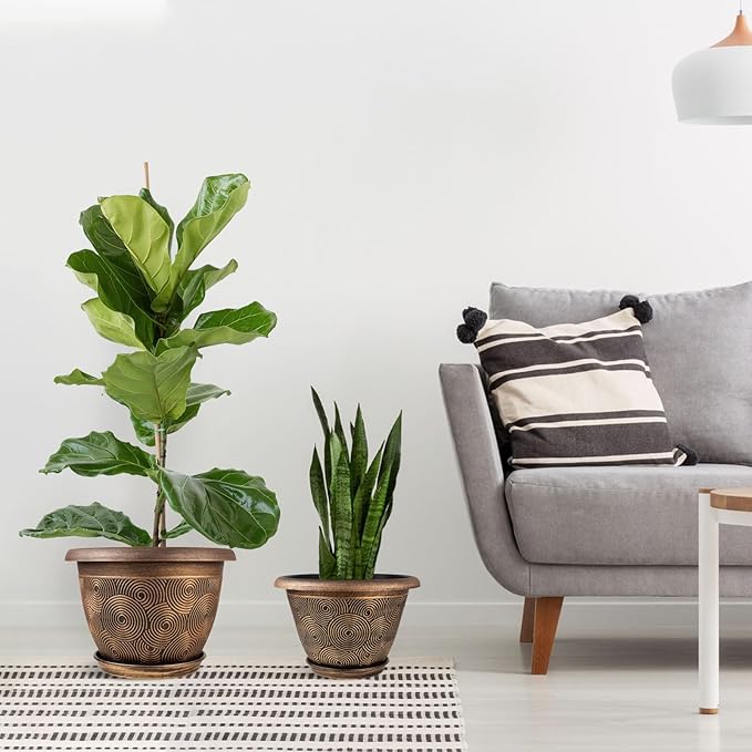 10 Inch Flower Pots Planters for Indoor Outdoor Plants, 3 Pack Plastic Large Plant Pots with Drainage Hole & Tray, Modern Decorative Garden Pot with Saucer, Plant Container for House