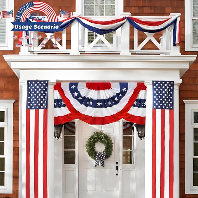 Americana Bunting Flags Outdoor 2x4 Ft,Pleated Fan Flag with Embroidered Stars,Red White and Blue Decorations for 4th of July Independence Day Memorial Day Patriotic Decorations (Set of 5)