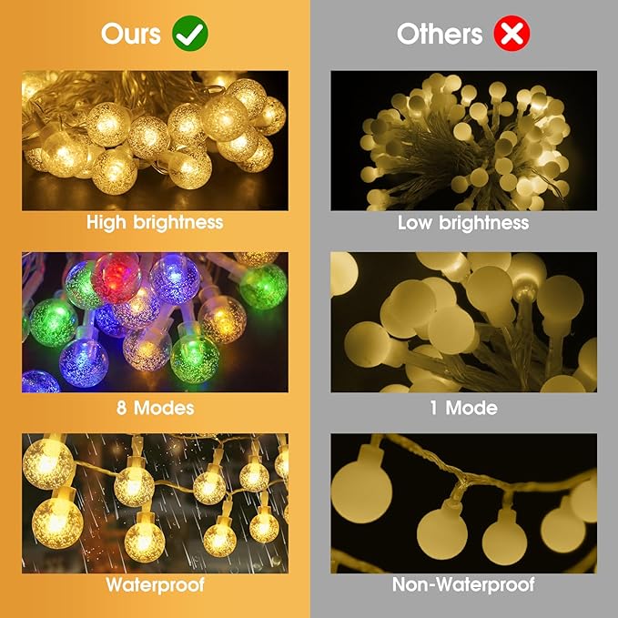 2 Pack Globe String Lights Indoor Bedroom Battery Operated, 16.4ft 50LED Crystal Fairy Light IP44 Waterproof Outdoor Hanging Decorative Lights for Home Tent Patio Garden Party Decor