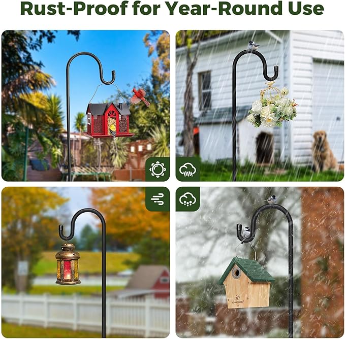 Kingsyard 2 Pack Adjustable Shepherd Hooks for Outdoor - 76 INCH Heavy Duty Bird Feeder Pole with 5 Prong Base, Hummingbird Feeder Stand, Garden Plant Baskets, Weddings Decor, Solar Light Lanterns