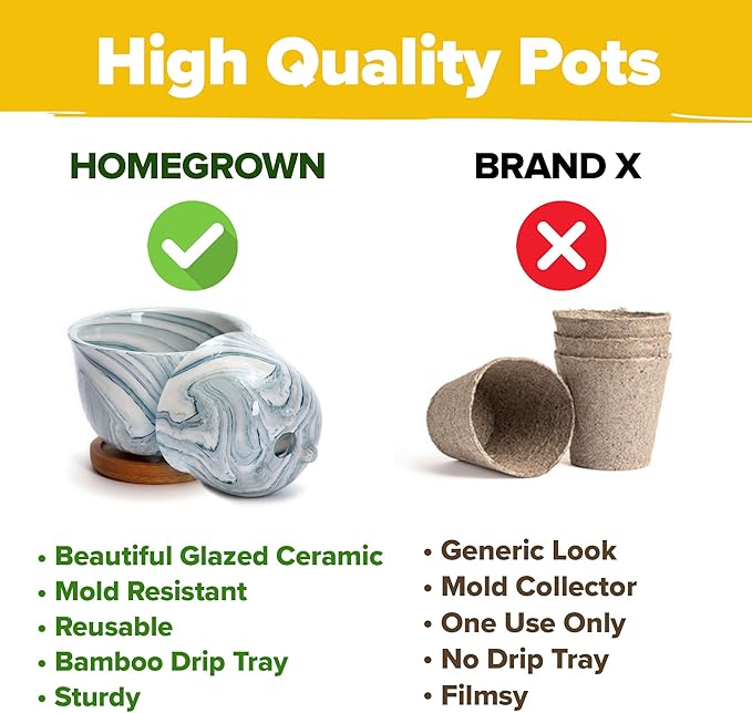 HOME GROWN Deluxe Succulent & Cactus Seed Grow Kit - Complete Indoor Plant Kit with Cactus Seeds, Potting Soil, Ceramic Pots, Drip Trays, and Grow Guide for Plant Enthusiasts